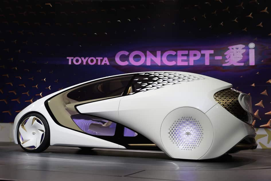 The Toyota Concept-i is unveiled during a news conference at CES International in Las Vegas.