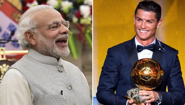 Prime Minister Narendra Modi presented Cristiano Ronaldo&#039;s autographed shirt