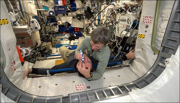 ISS astronaut Thomas Pesquet gets his eye pressure measured &#039;all in the name of science&#039;!