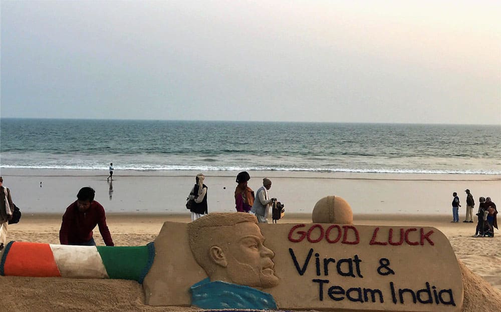 Sand sculpture to wish Indian cricket team for upc