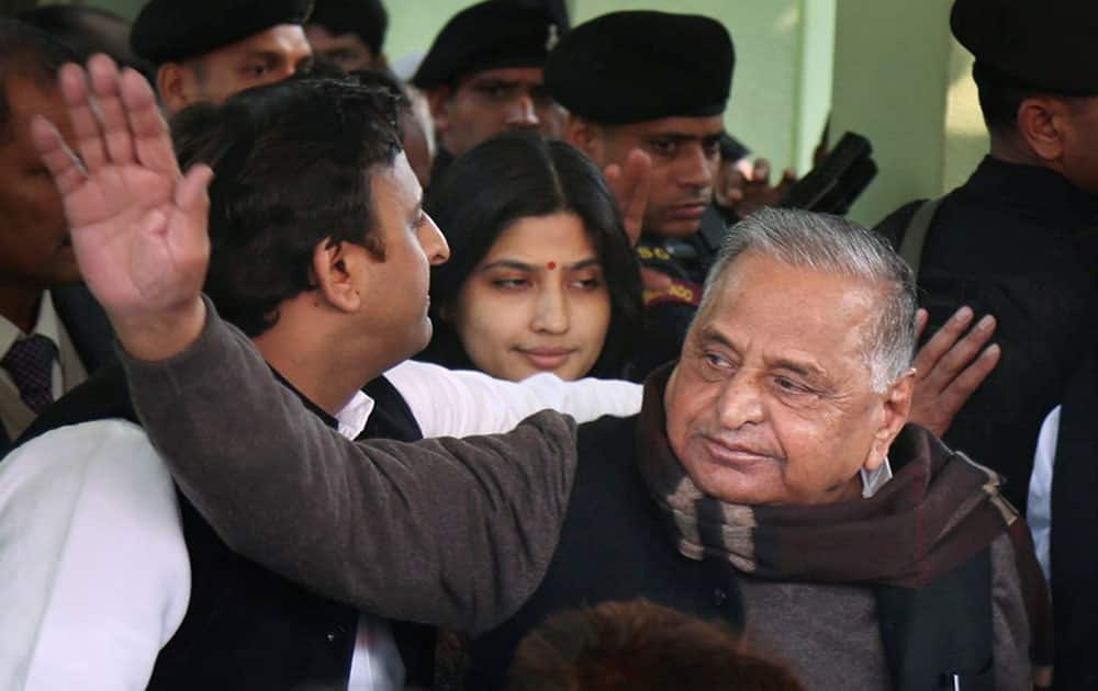 Akhilesh Yadav with Mulayam Singh Yadav