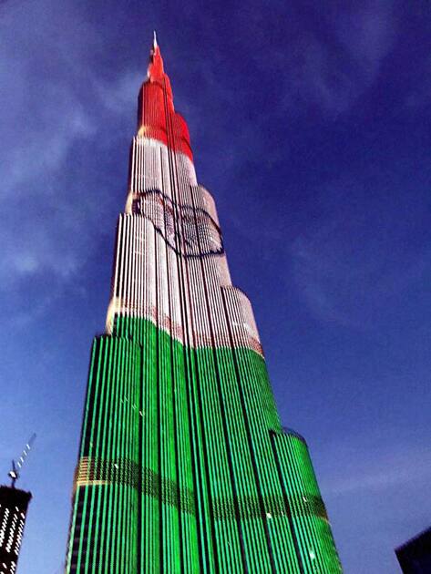 Burj Khalifa lit-up in tri-colours