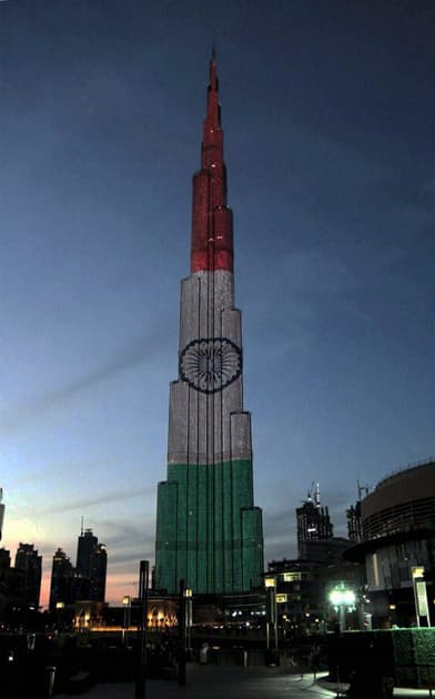 Burj Khalifa lit-up in tri-colours