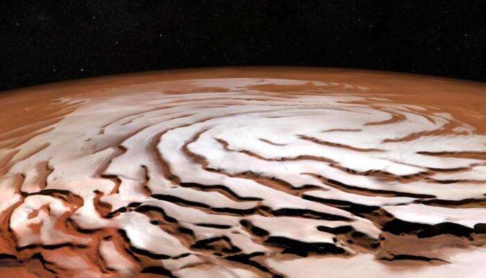 This stunning mosaic from ESA&#039;s Mars Express reveals spiraling ice cap on Red Planet&#039;s north pole 