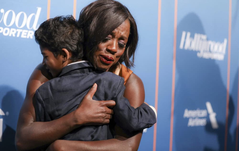 Sunny Pawar and Viola Davis arrive at The Hollywood Reporters 2017 Academy Awards