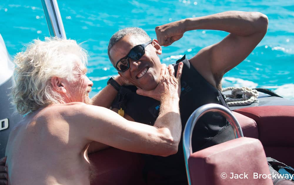 Barack Obama with Richard Branson during his stay on Moskito Island