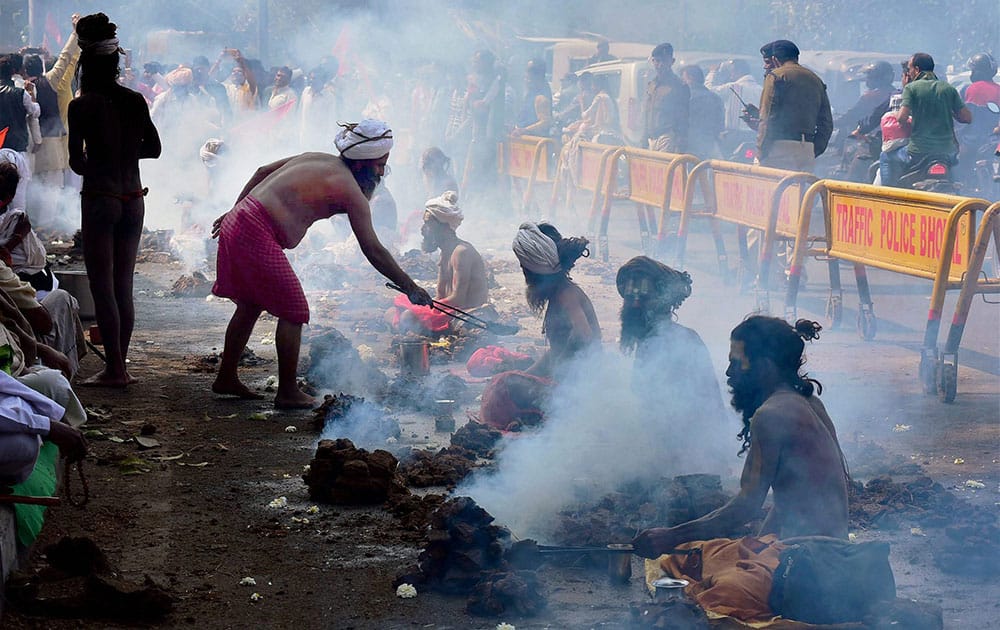 Naga sadhus during their demonstration against the Madhya Pradesh governments