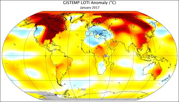 January 2017 third-warmest-January on record, says NASA