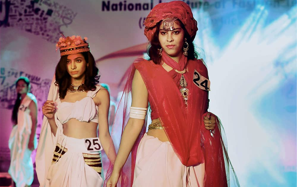 Students walk the ramp in Bhopal