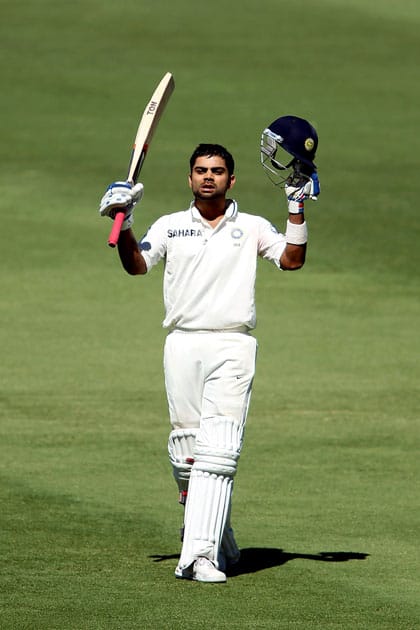 Virat Kohli scored his first Test hundred