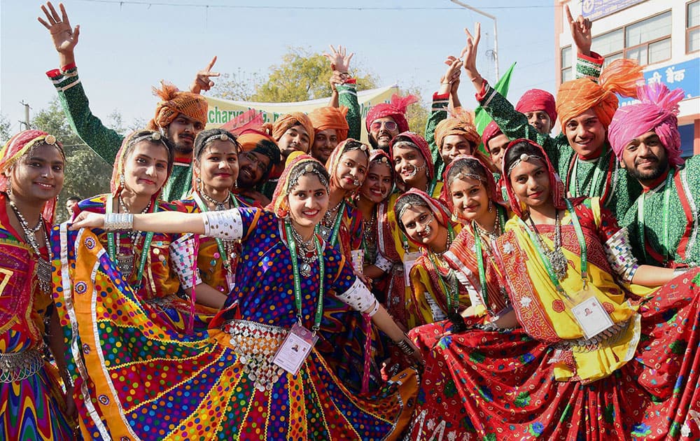 All India Agricultural University students pose for a group photograph in traditional dress