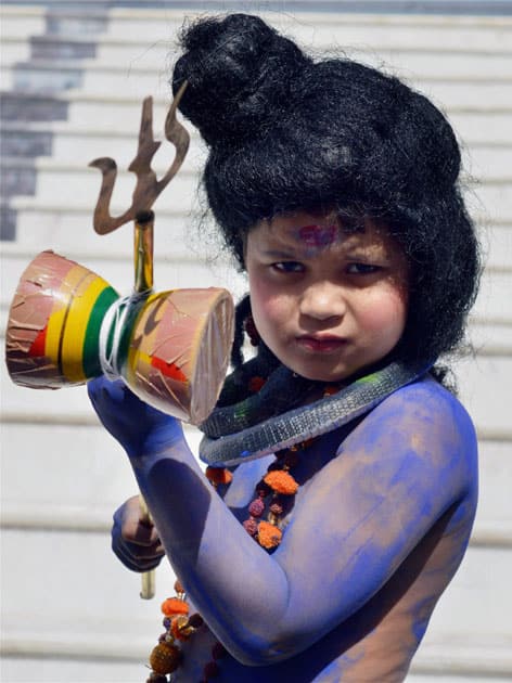 Child dressed up as Lord Shiva in Gurugram