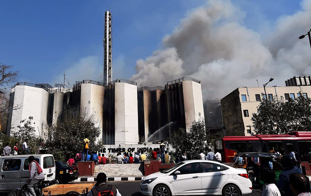 Firefighters trying to extinguish a blaze that broke out on Sunday evening at the Times of India office