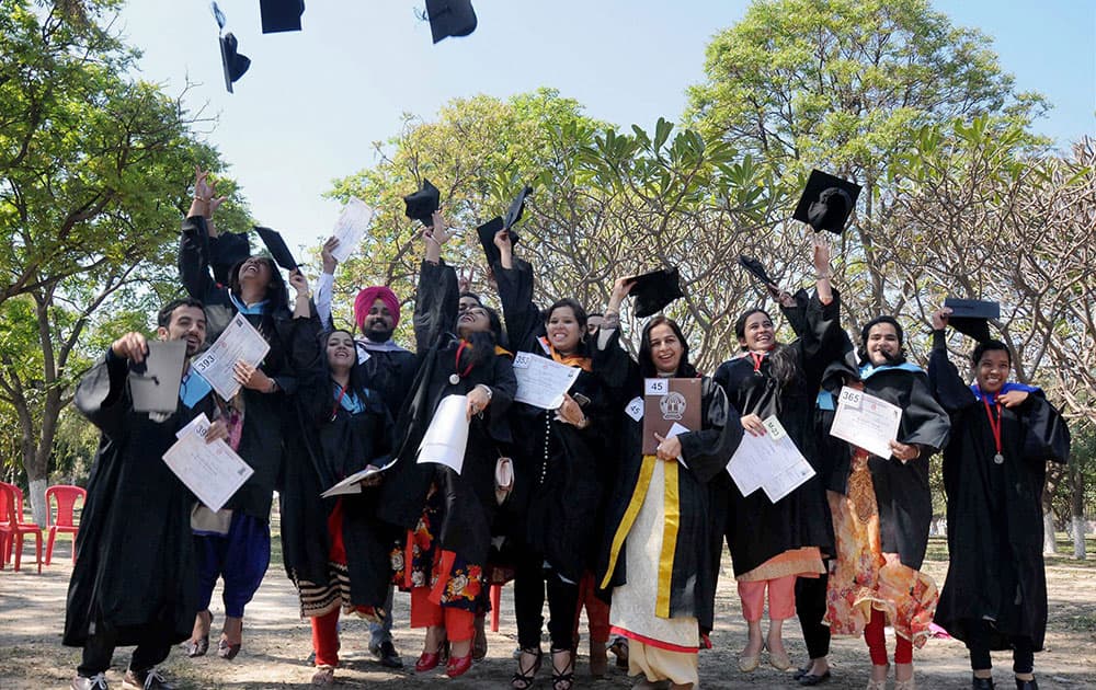 Jubilant students at the 43rd annual convocation of Guru Nanak Dev University