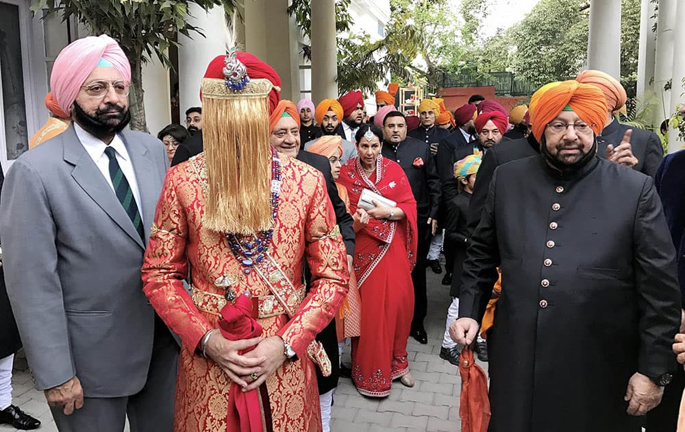 Nirvan Singh, grandson of Captain Amarinder Singh and Maharani Preneet Kaur, during his wedding with Mriganka Singh