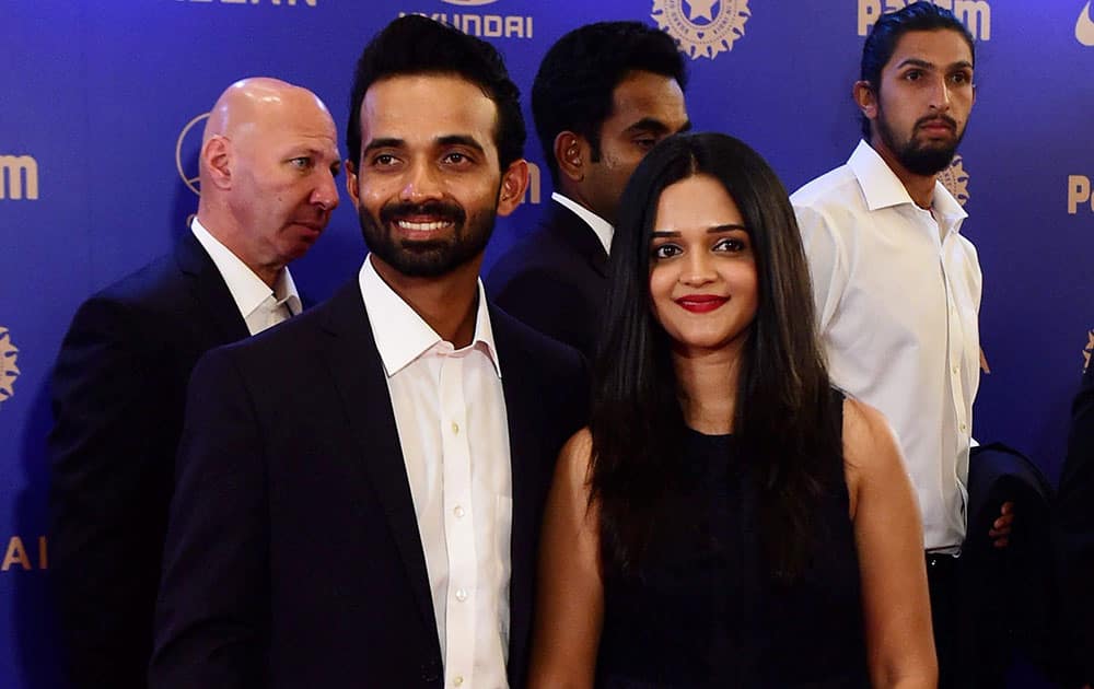 Ajinkiya Rahane with wife during the BCCI Annual awards