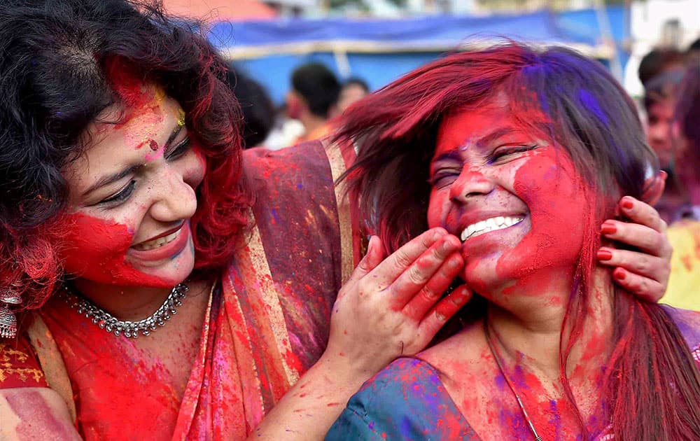 Students of Rabindra Bharati University celebrate Holi