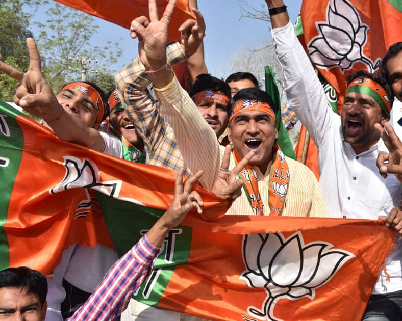 BJP supporters celebrate