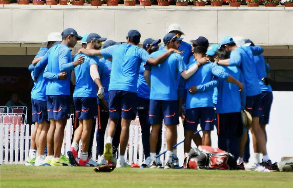 Indian cricketers during a practice session