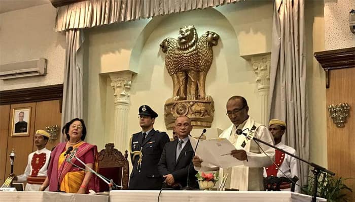 N Biren Singh sworn in as first BJP Manipur CM, NPP&#039;s Y Joykumar becomes Deputy CM