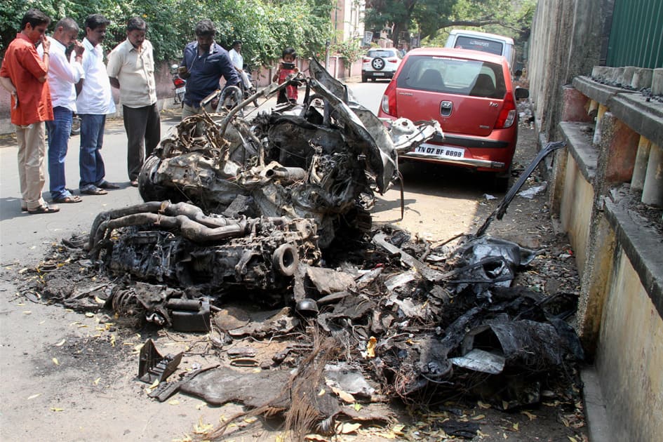 Remains of BMW car in which Ashwin Sundar