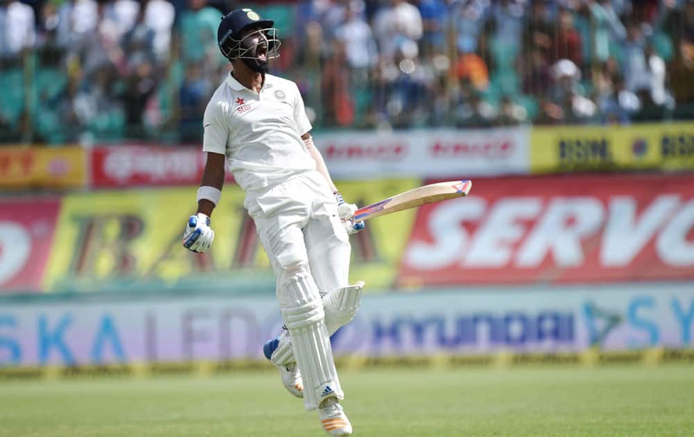 K L Rahul celebrates after the win against Australia in the final test match