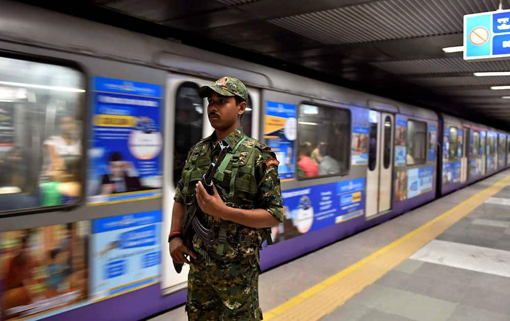 An RPF Commando team deployed to maintain security for Metro Railway in Kolkata