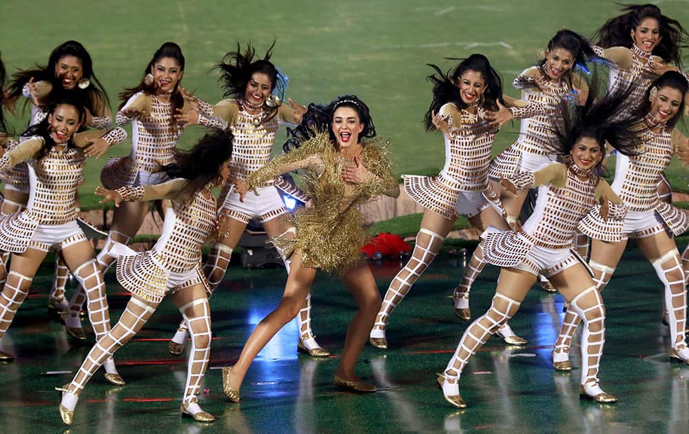 Amy Jackson performs during the opening ceremony of IPL