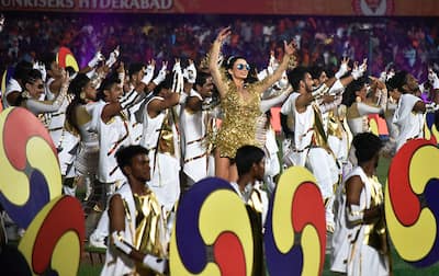 Amy Jackson performs during the opening ceremony of IPL