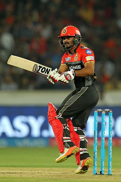 Kedar Jadhav plays a shot during the first match of IPL 2017