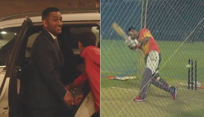 IPL 2017: A meaner, fitter MS Dhoni caught practicing &#039;helicopter&#039; shot after mingling with Pune teammates — WATCH