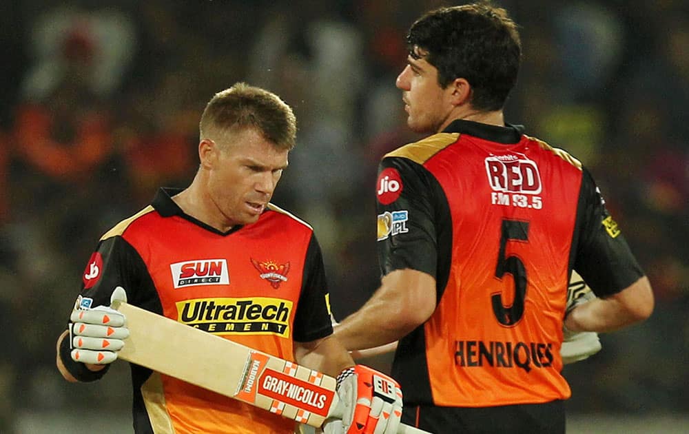 David Warner of SRH plays a shot during the IPL 2017