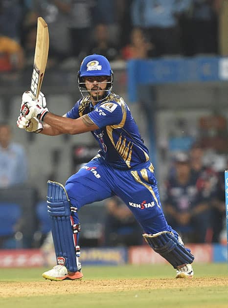 Nitish Rana plays a shot against Kolkata Knight Riders during the IPL match