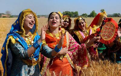 Students performing Bhangra as they take part in Baisakhi festival celebrations