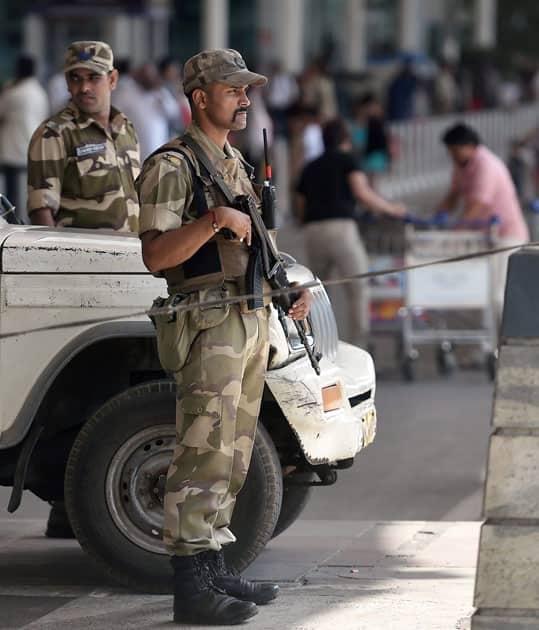 Security personnel stands guard at Mumbai airport Security personnel stands guard at Mumbai airport