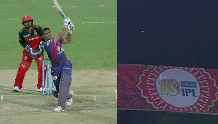 WATCH: MS Dhoni&#039;s longest six in IPL 2017 lands on roof of Chinnaswamy Stadium during RCB vs RPS match