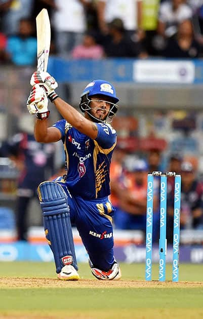 Nitish Rana plays a shot during the IPL match