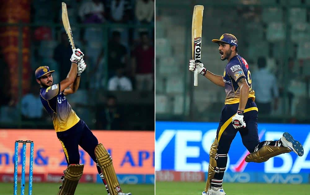 KKR batsman Manish Panday plays a shot during the IPL match