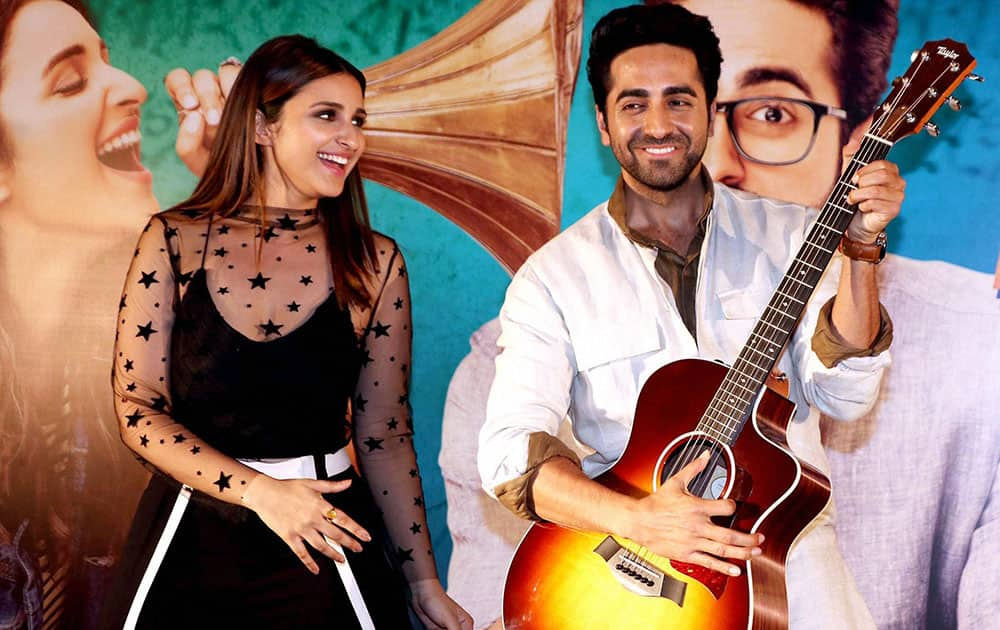 Ayushmann Khurrana and Parineeti Chopra during the Song launch