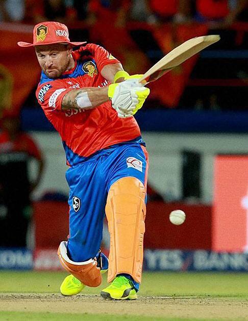 Brendon McCullum of GL plays a shot during an IPL 2017 match