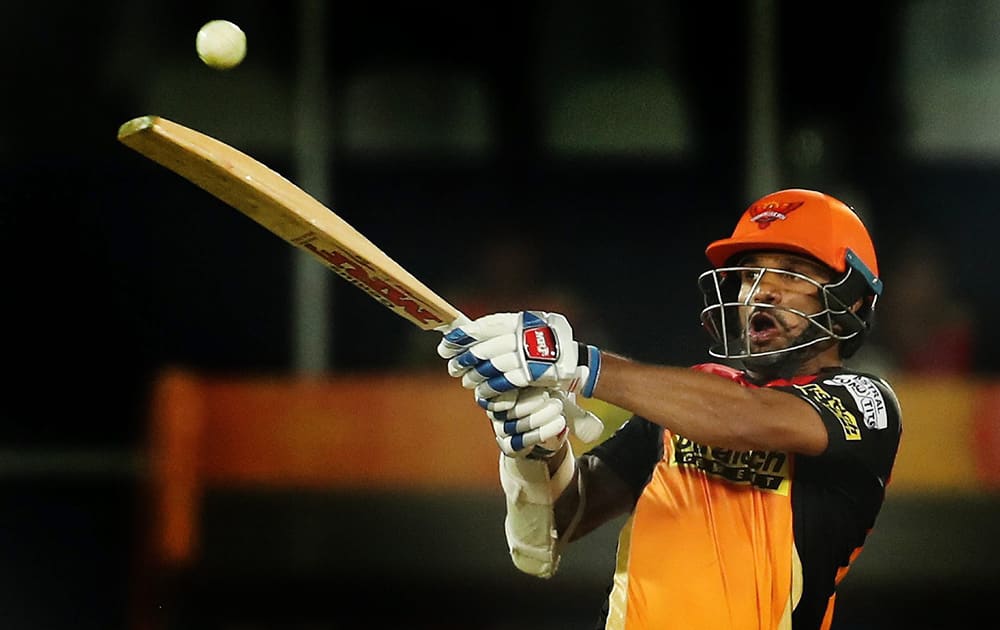 Shikhar Dhawan of SRH plays a shot during the IPL