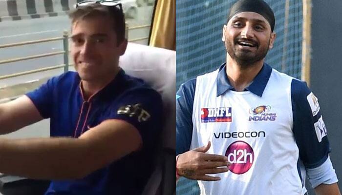 WATCH: Harbhajan Singh trolls Tim Southee after he kept Mumbai Indians&#039; bus waiting due to toilet break