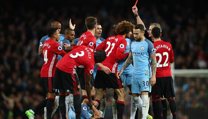 Premier League: Marouane Fellaini sent off as Manchester United, Manchester City draw blank