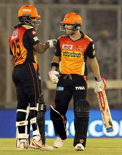 David Warner with teammate Shikhar Dhawan