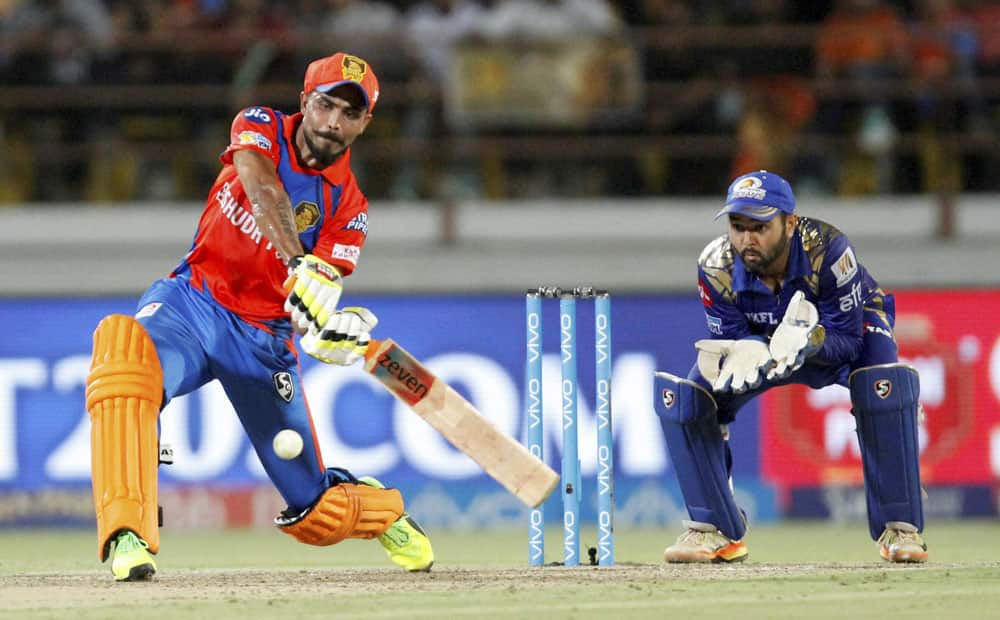 Ravindra Jadeja plays a shot