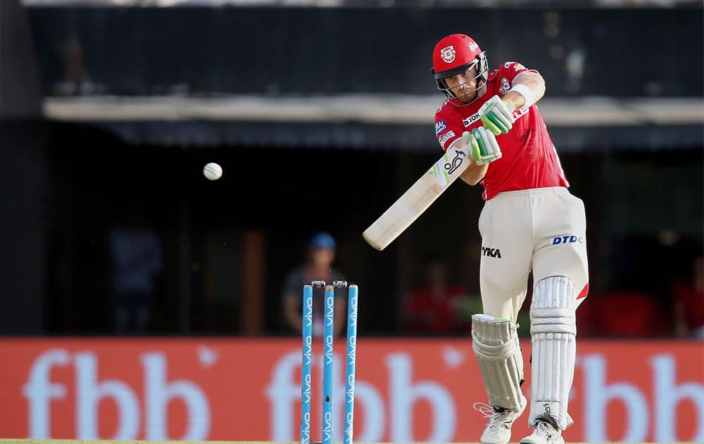 Martin Guptill plays a shot during the IPL match against Delhi Daredevils