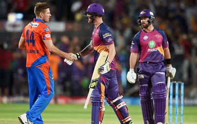 Rising Pune Supergiants players celebrate victory during the IPL T20 match