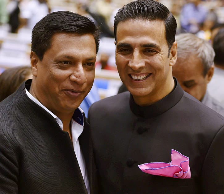 Best Actor award winner Akshay Kumar with Bollywood director Madhur Bhandarkar at the 64th National Film Awards function