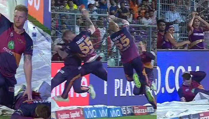 WATCH: Ben Stokes knocks off Pune captain Steve Smith in horrific mid-air collision