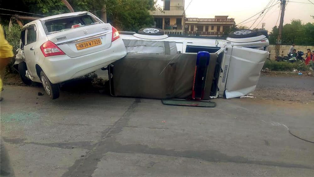 A police jeep and a car after an accident